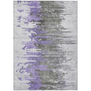 8' X 10' Purple Ivory And Charcoal Abstract Washable Indoor Outdoor Area Rug