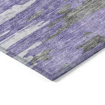 8' X 10' Purple Ivory And Charcoal Abstract Washable Indoor Outdoor Area Rug