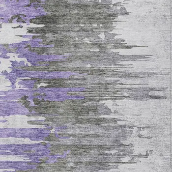8' X 10' Purple Ivory And Charcoal Abstract Washable Indoor Outdoor Area Rug