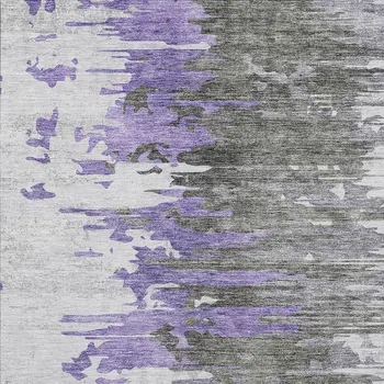 9' X 12' Purple Ivory And Charcoal Abstract Washable Indoor Outdoor Area Rug