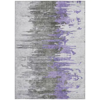 10' X 14' Purple Ivory And Charcoal Abstract Washable Indoor Outdoor Area Rug