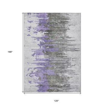 10' X 14' Purple Ivory And Charcoal Abstract Washable Indoor Outdoor Area Rug