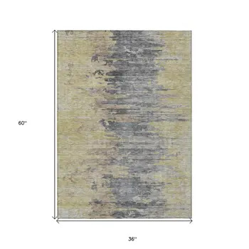3' X 5' Pewter Silver And Gray Abstract Washable Indoor Outdoor Area Rug