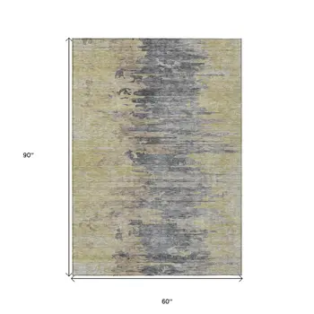 5' X 8' Pewter Silver And Gray Abstract Washable Indoor Outdoor Area Rug