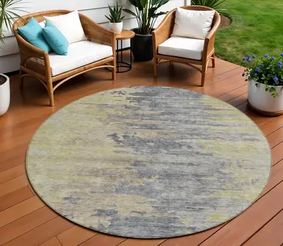8' Pewter Silver And Gray Round Abstract Washable Indoor Outdoor Area Rug