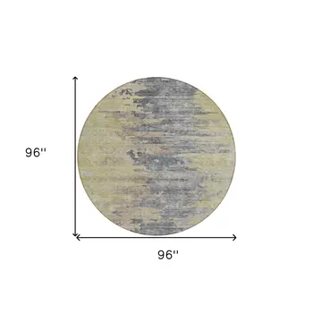8' Pewter Silver And Gray Round Abstract Washable Indoor Outdoor Area Rug