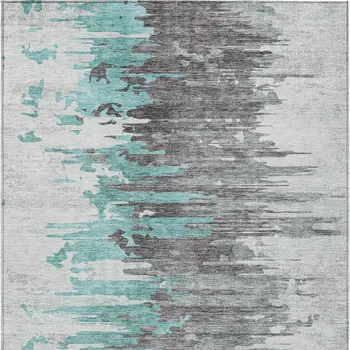 3' X 5' Teal Blue Charcoal And Silver Abstract Washable Indoor Outdoor Area Rug