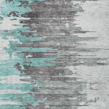 3' X 5' Teal Blue Charcoal And Silver Abstract Washable Indoor Outdoor Area Rug