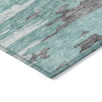 9' X 12' Teal Blue Charcoal And Silver Abstract Washable Indoor Outdoor Area Rug