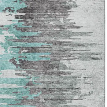 9' X 12' Teal Blue Charcoal And Silver Abstract Washable Indoor Outdoor Area Rug
