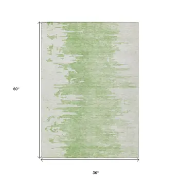 3' X 5' Green And Mint Green Abstract Washable Indoor Outdoor Area Rug