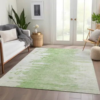 3' X 5' Green And Mint Green Abstract Washable Indoor Outdoor Area Rug