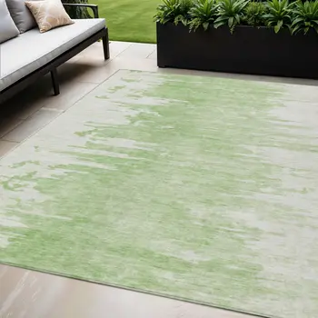 5' X 8' Green And Mint Green Abstract Washable Indoor Outdoor Area Rug