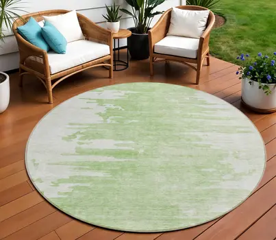 8' Green And Mint Green Round Abstract Washable Indoor Outdoor Area Rug