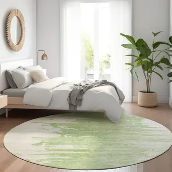 8' Green And Mint Green Round Abstract Washable Indoor Outdoor Area Rug