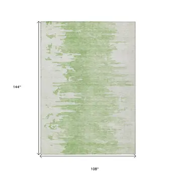 9' X 12' Green And Mint Green Abstract Washable Indoor Outdoor Area Rug