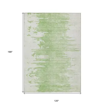 10' X 14' Green And Mint Green Abstract Washable Indoor Outdoor Area Rug