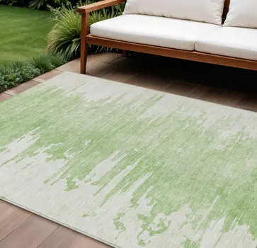 10' X 14' Green And Mint Green Abstract Washable Indoor Outdoor Area Rug