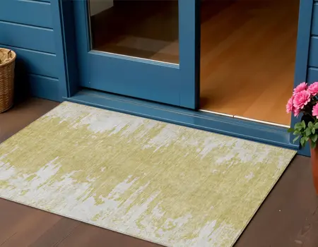 3' X 5' Gold And Ivory Abstract Washable Indoor Outdoor Area Rug