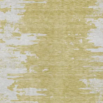 5' X 8' Gold And Ivory Abstract Washable Indoor Outdoor Area Rug