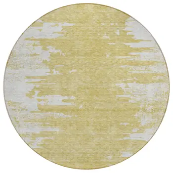 8' Gold And Ivory Round Abstract Washable Indoor Outdoor Area Rug