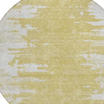 8' Gold And Ivory Round Abstract Washable Indoor Outdoor Area Rug