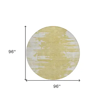 8' Gold And Ivory Round Abstract Washable Indoor Outdoor Area Rug