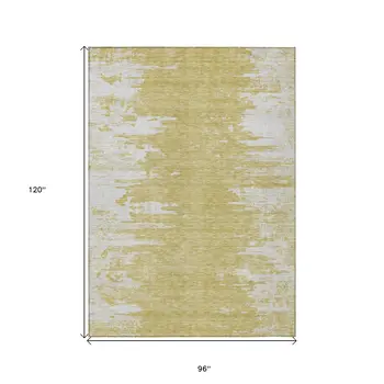 8' X 10' Gold And Ivory Abstract Washable Indoor Outdoor Area Rug