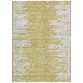 8' X 10' Gold And Ivory Abstract Washable Indoor Outdoor Area Rug