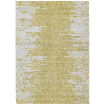 9' X 12' Gold And Ivory Abstract Washable Indoor Outdoor Area Rug