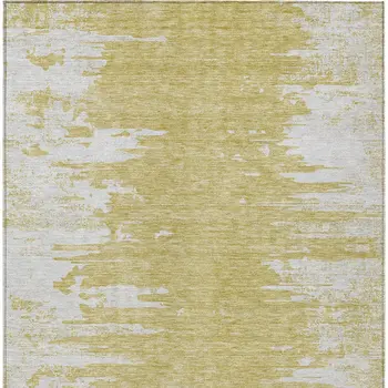 10' X 14' Gold And Ivory Abstract Washable Indoor Outdoor Area Rug
