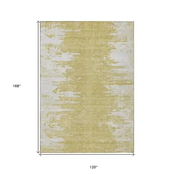 10' X 14' Gold And Ivory Abstract Washable Indoor Outdoor Area Rug