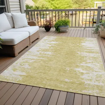 10' X 14' Gold And Ivory Abstract Washable Indoor Outdoor Area Rug