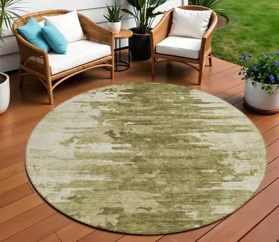8' Brown Taupe And Beige Round Abstract Washable Indoor Outdoor Area Rug