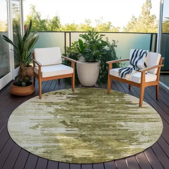 8' Brown Taupe And Beige Round Abstract Washable Indoor Outdoor Area Rug