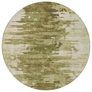8' Brown Taupe And Beige Round Abstract Washable Indoor Outdoor Area Rug