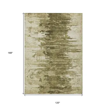 10' X 14' Brown Taupe And Beige Abstract Washable Indoor Outdoor Area Rug