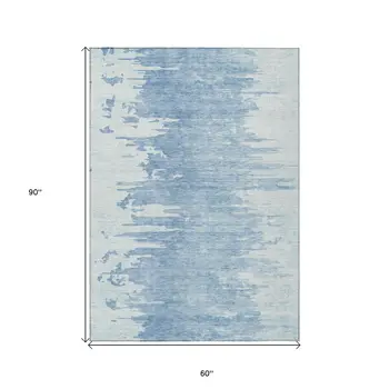 5' X 8' Sky Blue And Denim Blue Abstract Washable Indoor Outdoor Area Rug