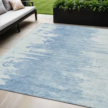 5' X 8' Sky Blue And Denim Blue Abstract Washable Indoor Outdoor Area Rug