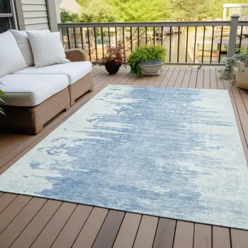 5' X 8' Sky Blue And Denim Blue Abstract Washable Indoor Outdoor Area Rug