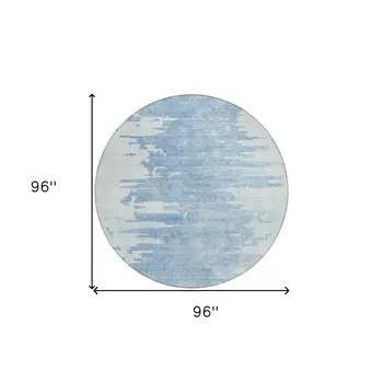 8' Sky Blue And Denim Blue Round Abstract Washable Indoor Outdoor Area Rug