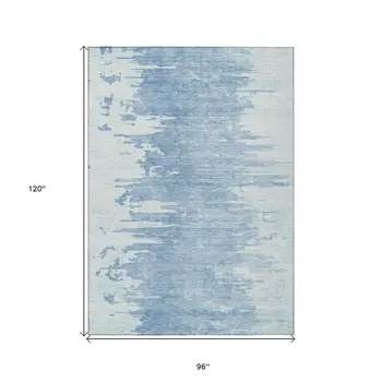 8' X 10' Sky Blue And Denim Blue Abstract Washable Indoor Outdoor Area Rug