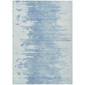 8' X 10' Sky Blue And Denim Blue Abstract Washable Indoor Outdoor Area Rug