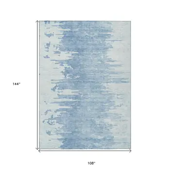 9' X 12' Sky Blue And Denim Blue Abstract Washable Indoor Outdoor Area Rug