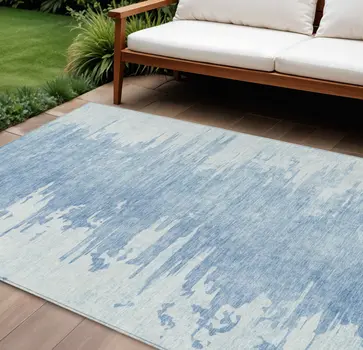 10' X 14' Sky Blue And Denim Blue Abstract Washable Indoor Outdoor Area Rug