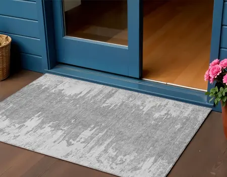 3' X 5' Silver Gray And Ivory Abstract Washable Indoor Outdoor Area Rug