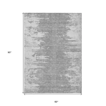 5' X 8' Silver Gray And Ivory Abstract Washable Indoor Outdoor Area Rug