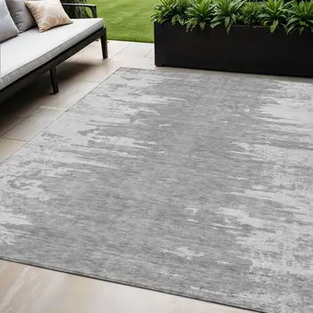 5' X 8' Silver Gray And Ivory Abstract Washable Indoor Outdoor Area Rug