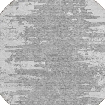 8' Silver Gray And Ivory Round Abstract Washable Indoor Outdoor Area Rug