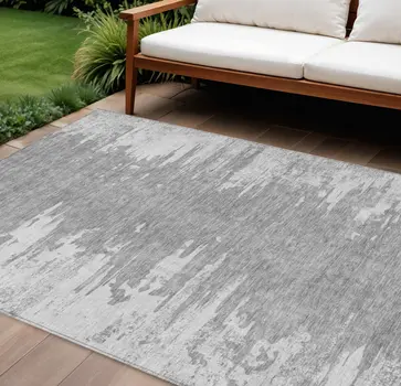 8' X 10' Silver Gray And Ivory Abstract Washable Indoor Outdoor Area Rug